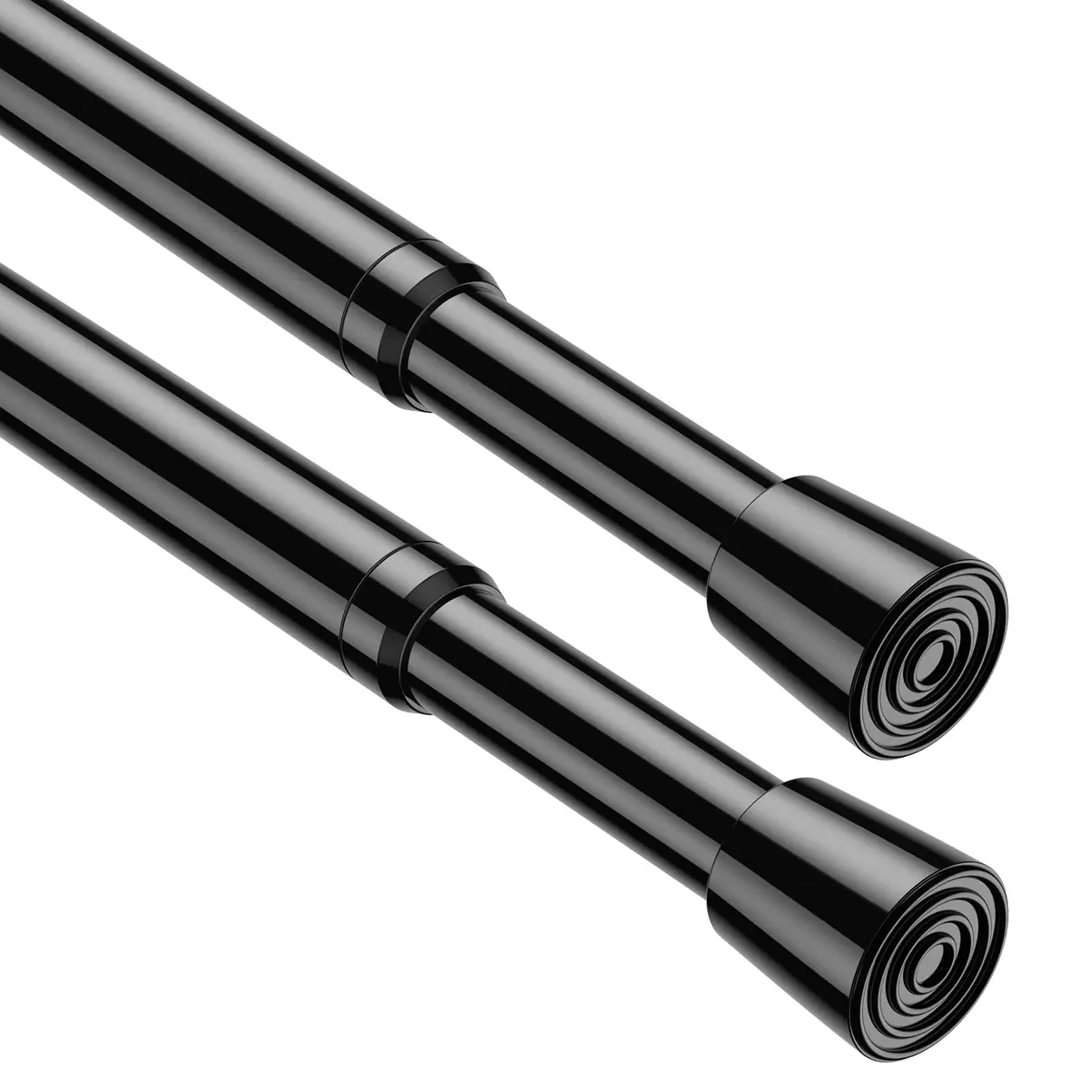 ZipGlo Black Spring Tension Curtain Rods 53.3 cm (21") - 2 Pcs | No-Drill Installation for Windows & Doors - main product image