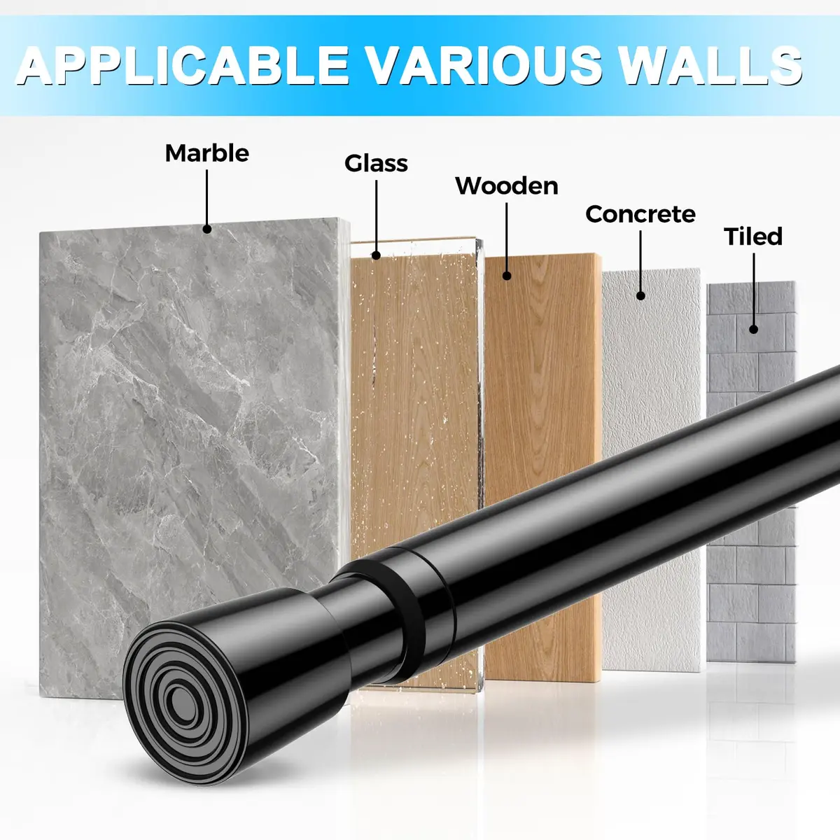 ZipGlo Black Spring Tension Curtain Rods 53.3 cm (21") - 2 Pcs | No-Drill Installation for Windows & Doors - view 5