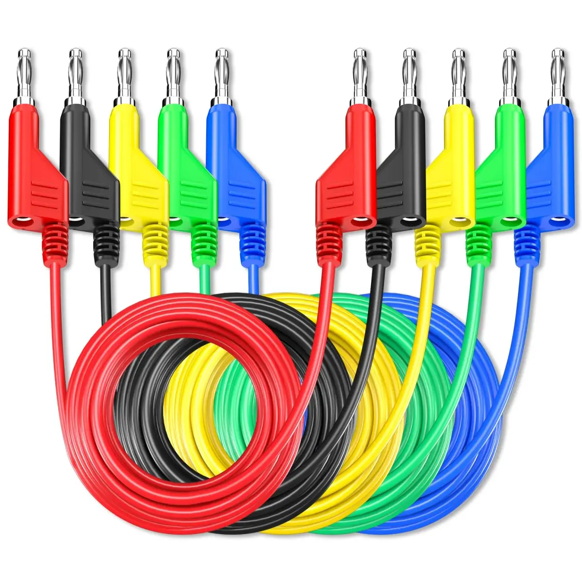 Goupchn 5PCS Stackable Banana to Banana Plug Test Leads 3m (10ft) | 1000V 15A Copper Leads for Circuit Testing - main product image