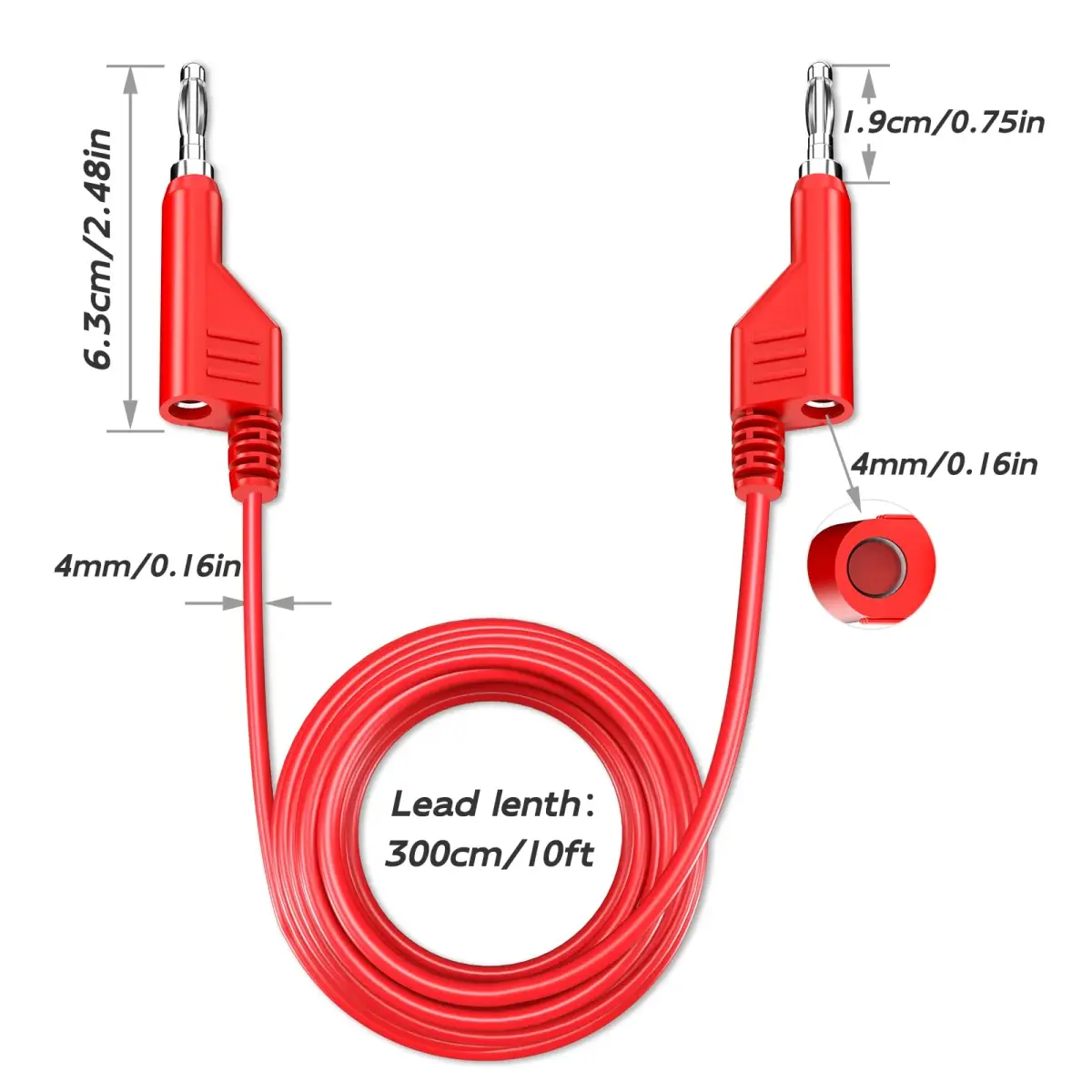 Goupchn 5PCS Stackable Banana to Banana Plug Test Leads 3m (10ft) | 1000V 15A Copper Leads for Circuit Testing - view 2