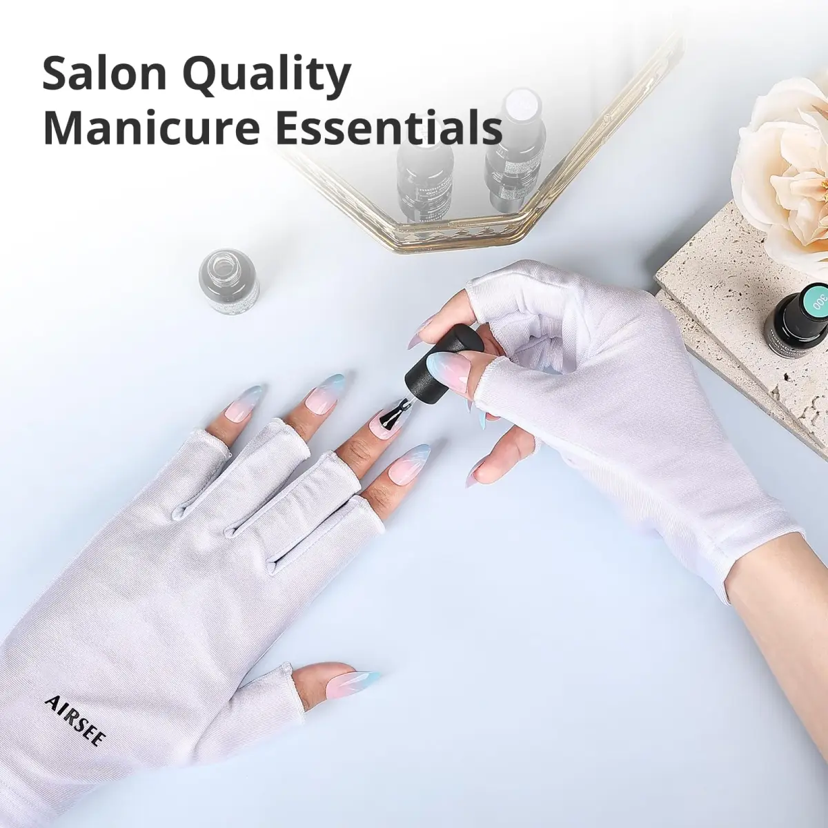 AIRSEE UPF50+ UV Protection Gloves for Nail Lamp | Fingerless, White, Nylon/Lycra - view 4