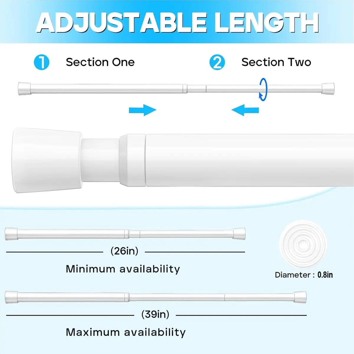 ZipGlo Spring Tension Curtain Rods 26-39 Inch White 2 Pack | No-Drill Installation for Indian Homes - view 2