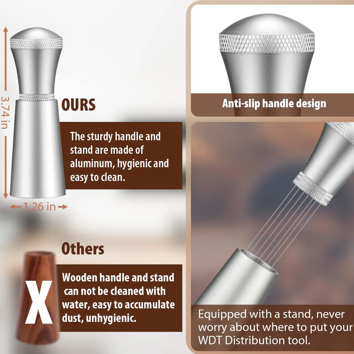 MEION WDT Espresso Distribution Tool 7 Needles Silver | Even Coffee Grind Distribution for Baristas - view 4