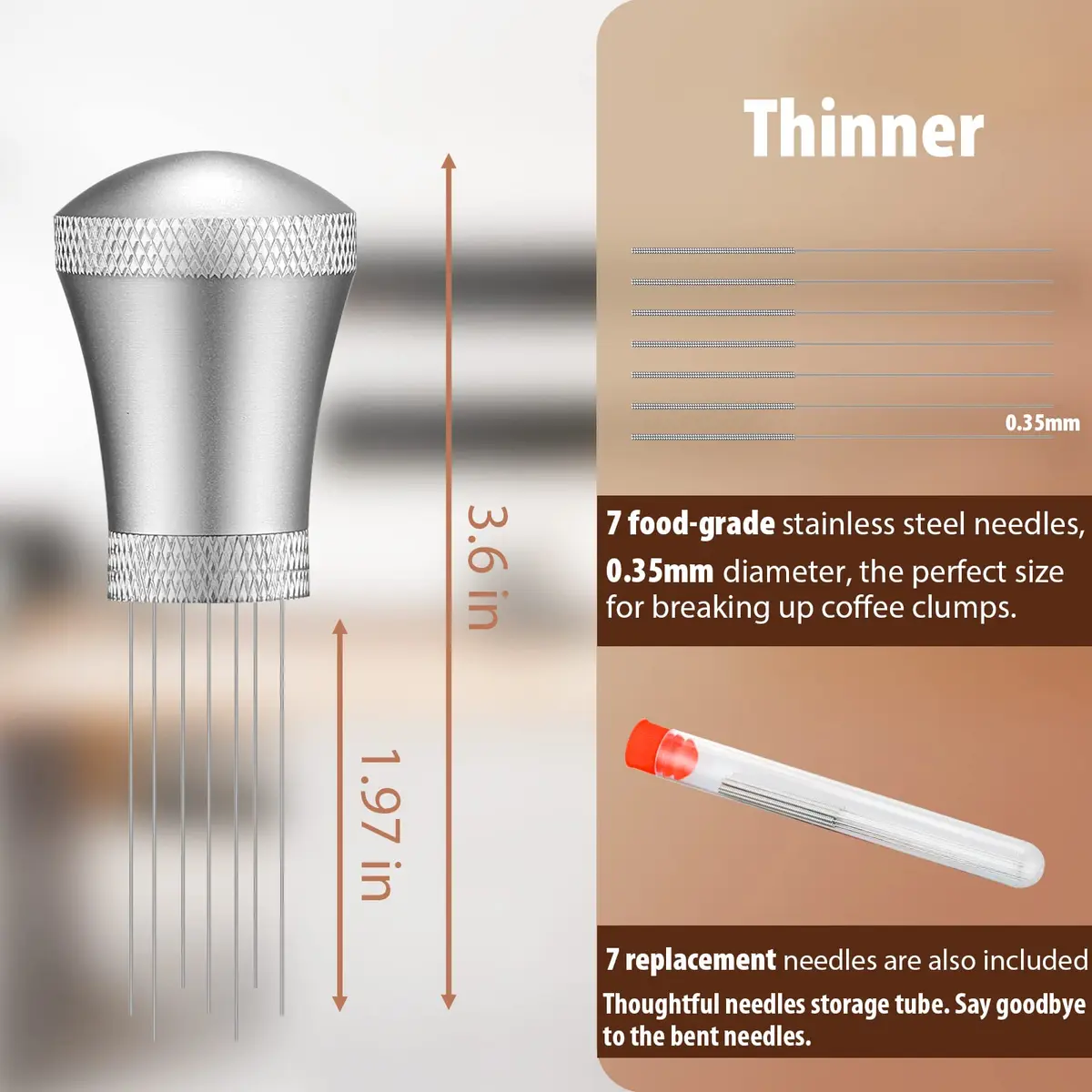 MEION WDT Espresso Distribution Tool 7 Needles Silver | Even Coffee Grind Distribution for Baristas - view 3