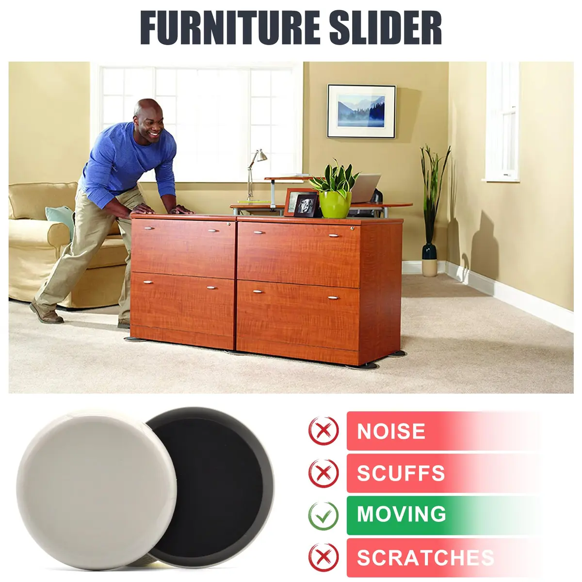 CADONO Furniture Sliders 3 1/2'' Round 8 Pcs | Heavy Duty Reusable Floor Protectors - view 5