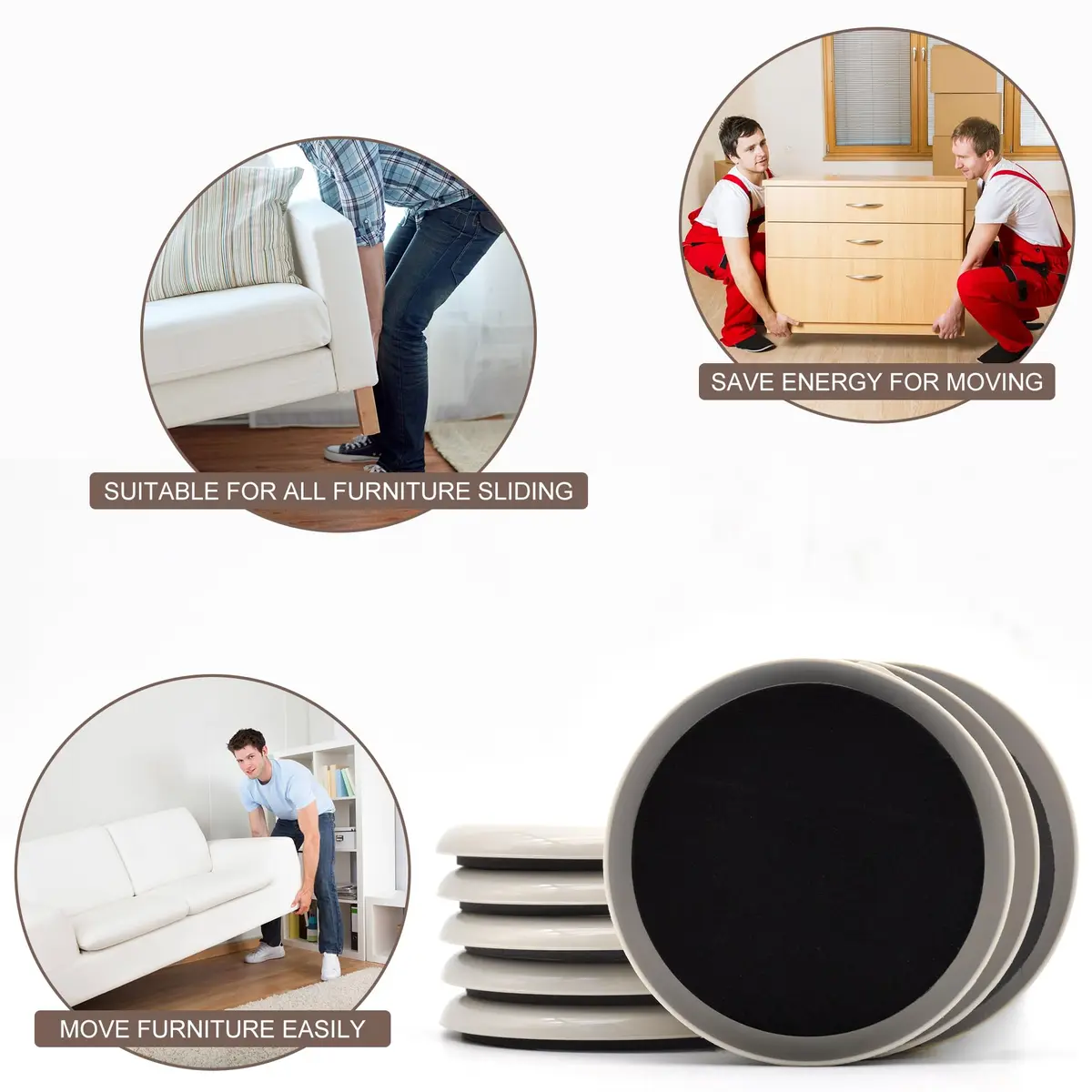 CADONO Furniture Sliders 3 1/2'' Round 8 Pcs | Heavy Duty Reusable Floor Protectors - view 6