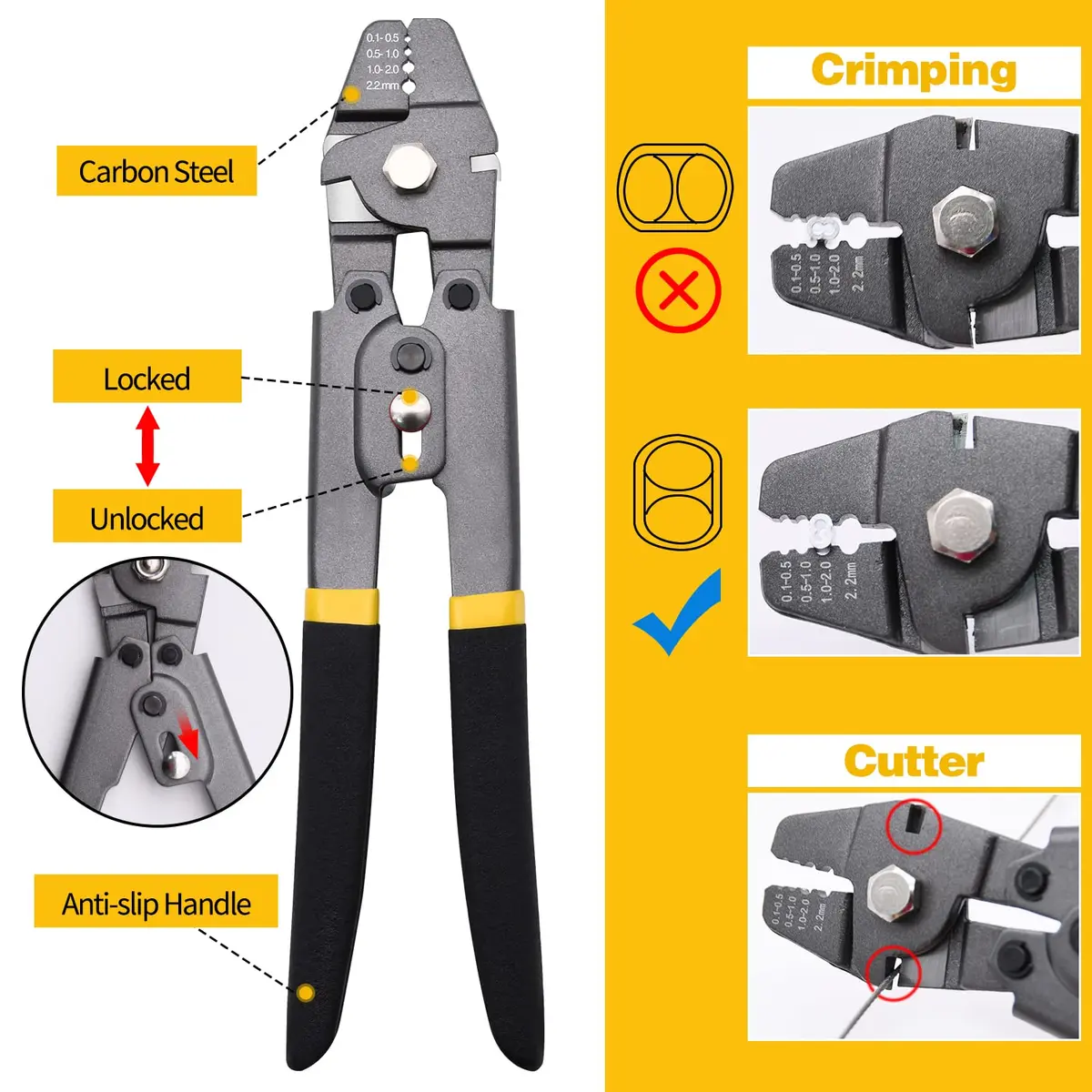 FGBNM 656ft Wire Rope Crimping Tool Kit with 1/16" Stainless Steel Cable, Aluminum Sleeves & Thimbles | Heavy Duty Crimper Set - view 3