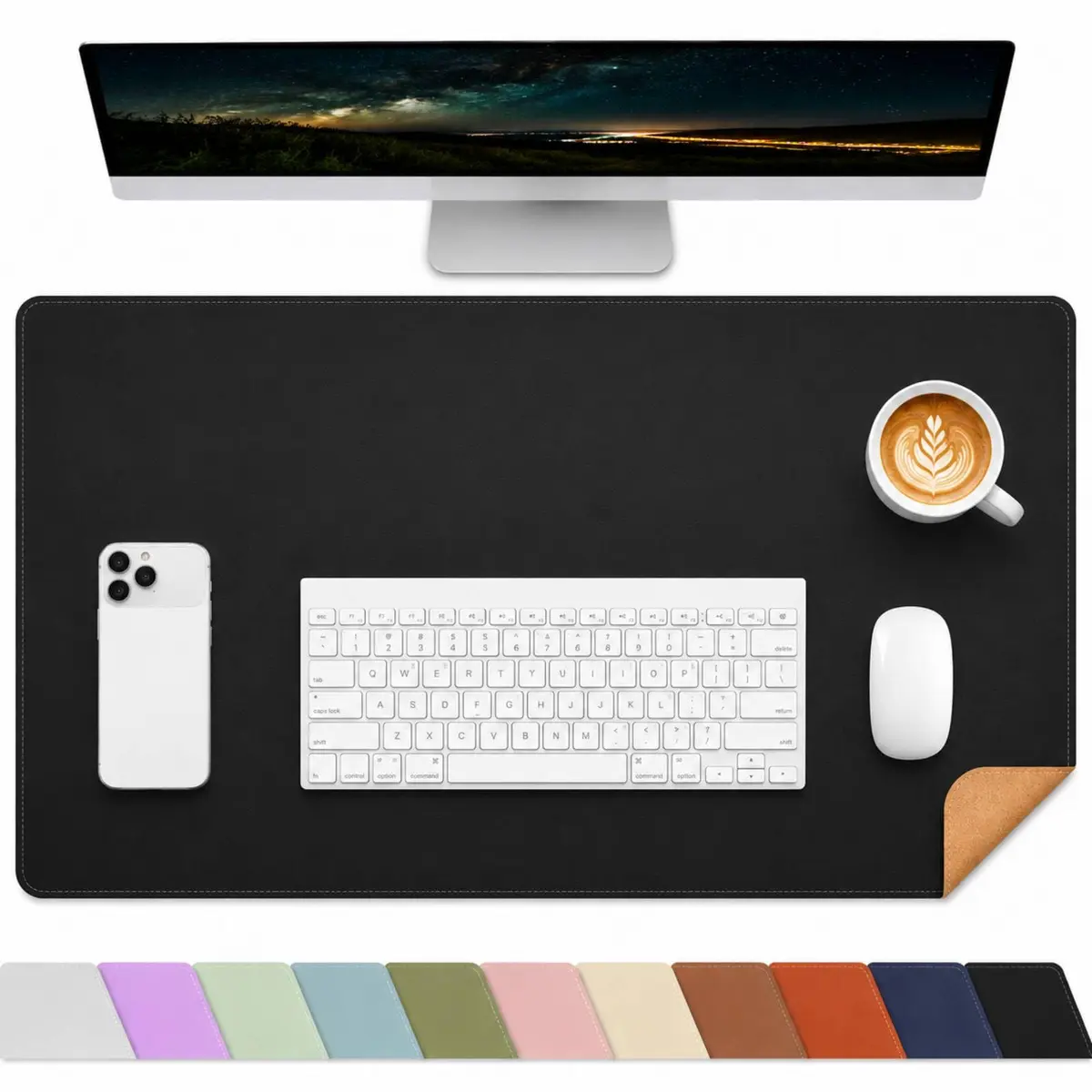 AFIING Cork Desk Mat Black 60cm x 35cm (23.6" x 13.7") | Dual-Sided Waterproof PU Leather & Cork - main product image