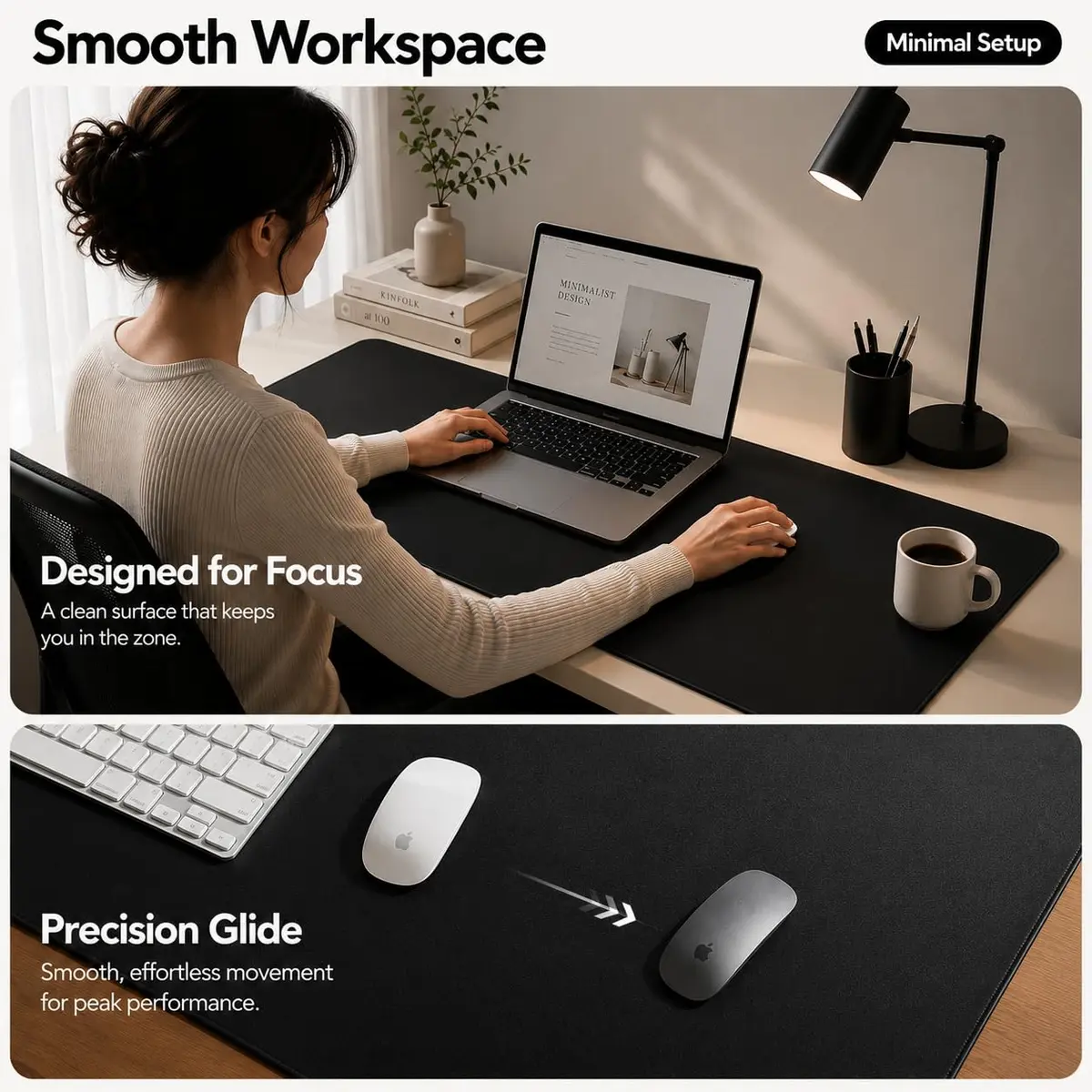 AFIING Cork Desk Mat Black 60cm x 35cm (23.6" x 13.7") | Dual-Sided Waterproof PU Leather & Cork - view 5