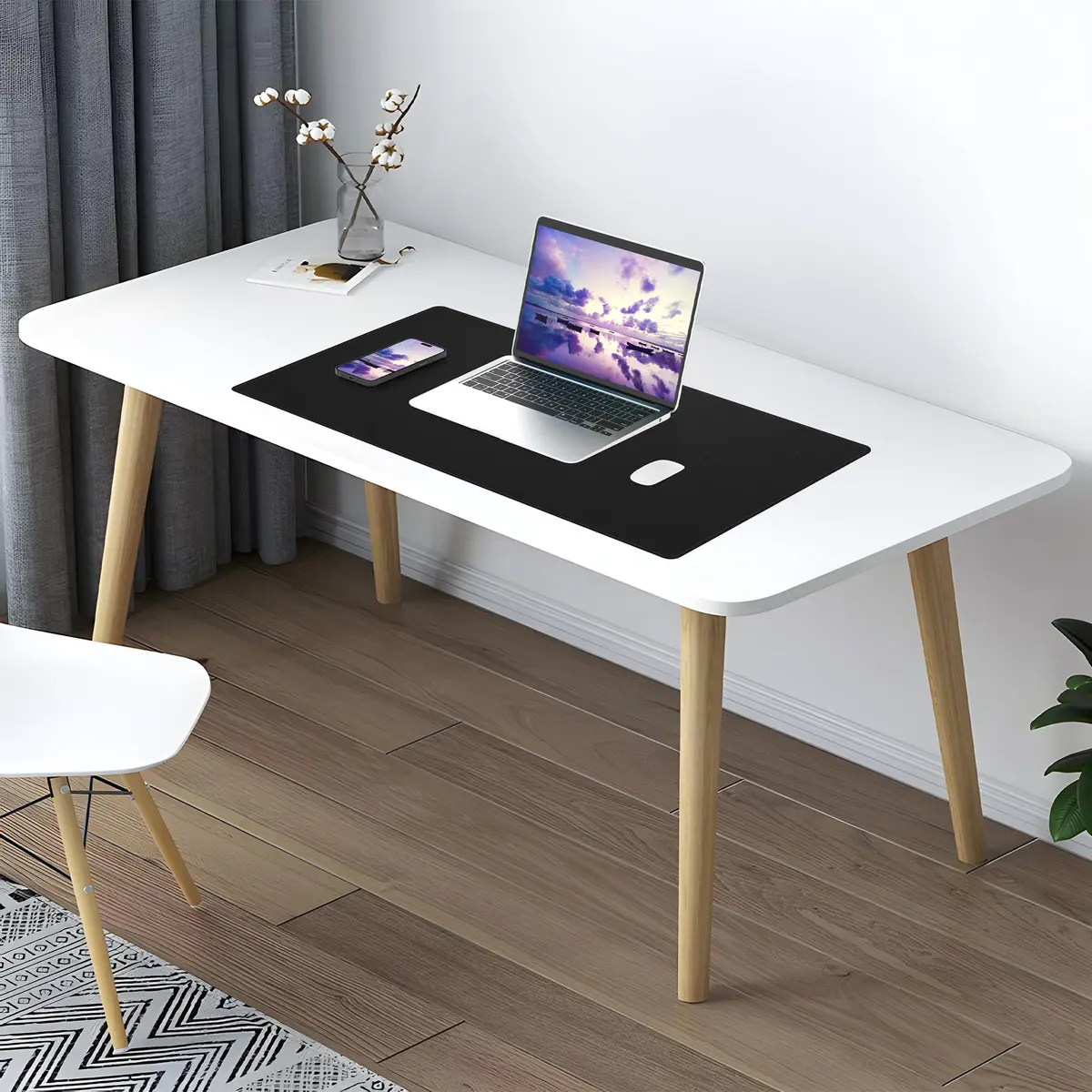 AFIING Cork Desk Mat Black 60cm x 35cm (23.6" x 13.7") | Dual-Sided Waterproof PU Leather & Cork - view 9