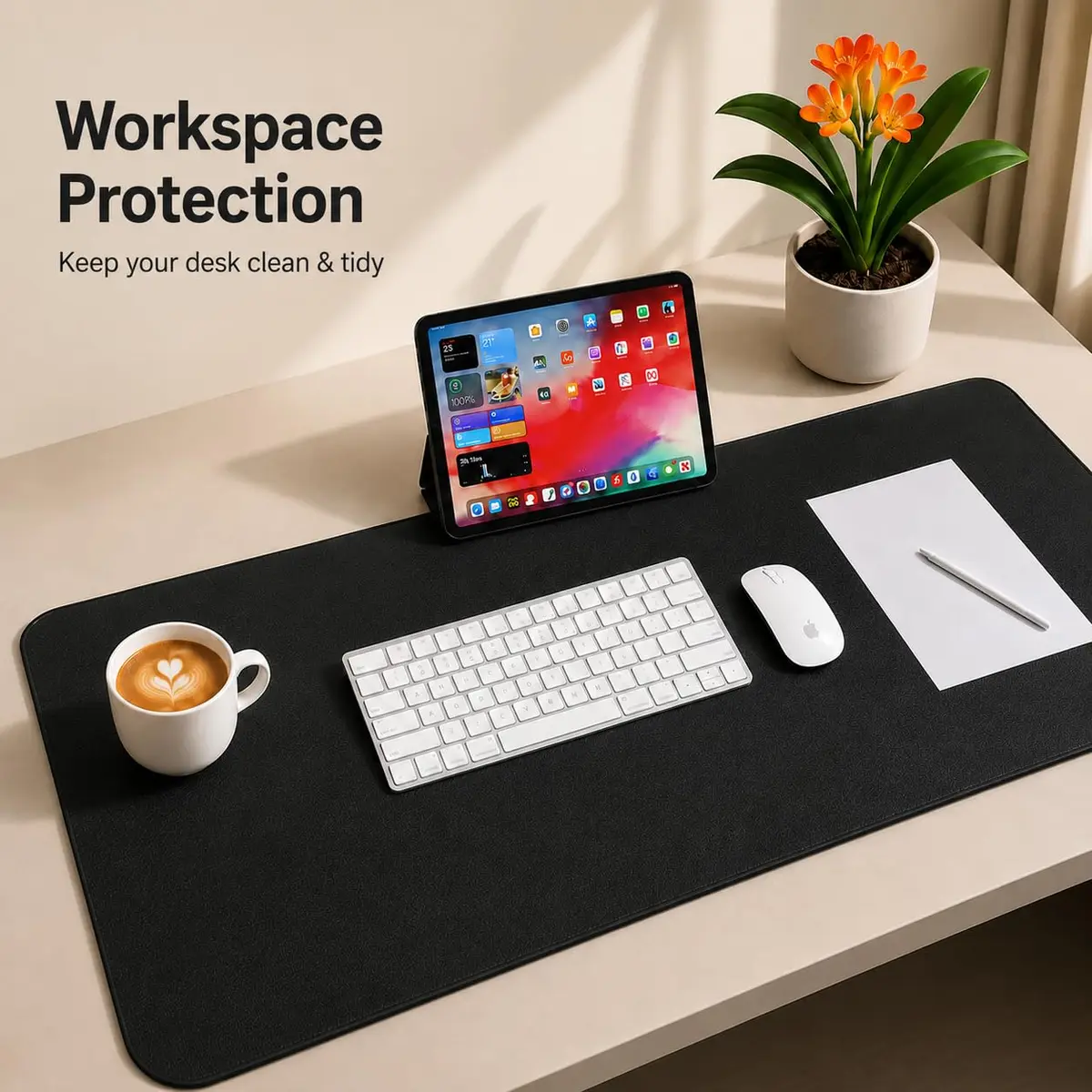 AFIING Cork Desk Mat Black 60cm x 35cm (23.6" x 13.7") | Dual-Sided Waterproof PU Leather & Cork - view 2