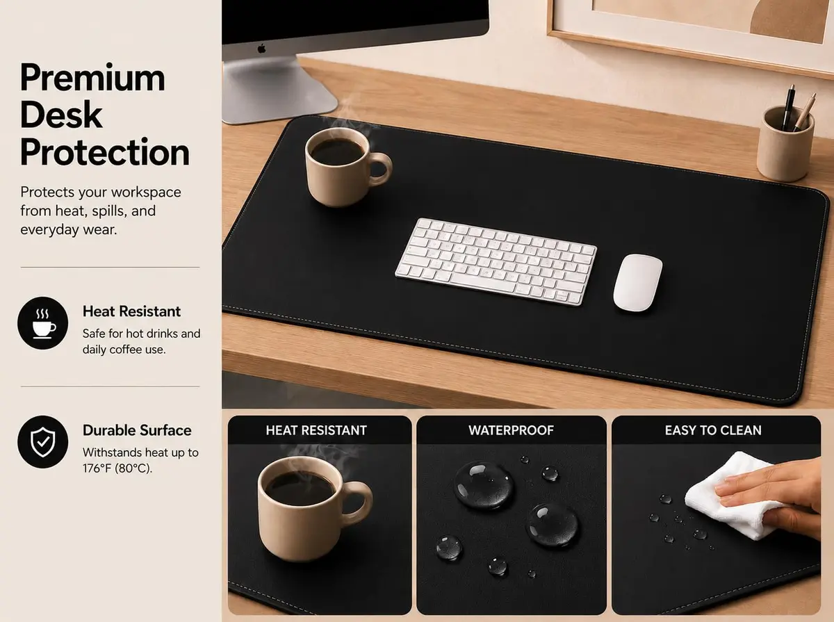 AFIING Cork Desk Mat Black 60cm x 35cm (23.6" x 13.7") | Dual-Sided Waterproof PU Leather & Cork - view 3