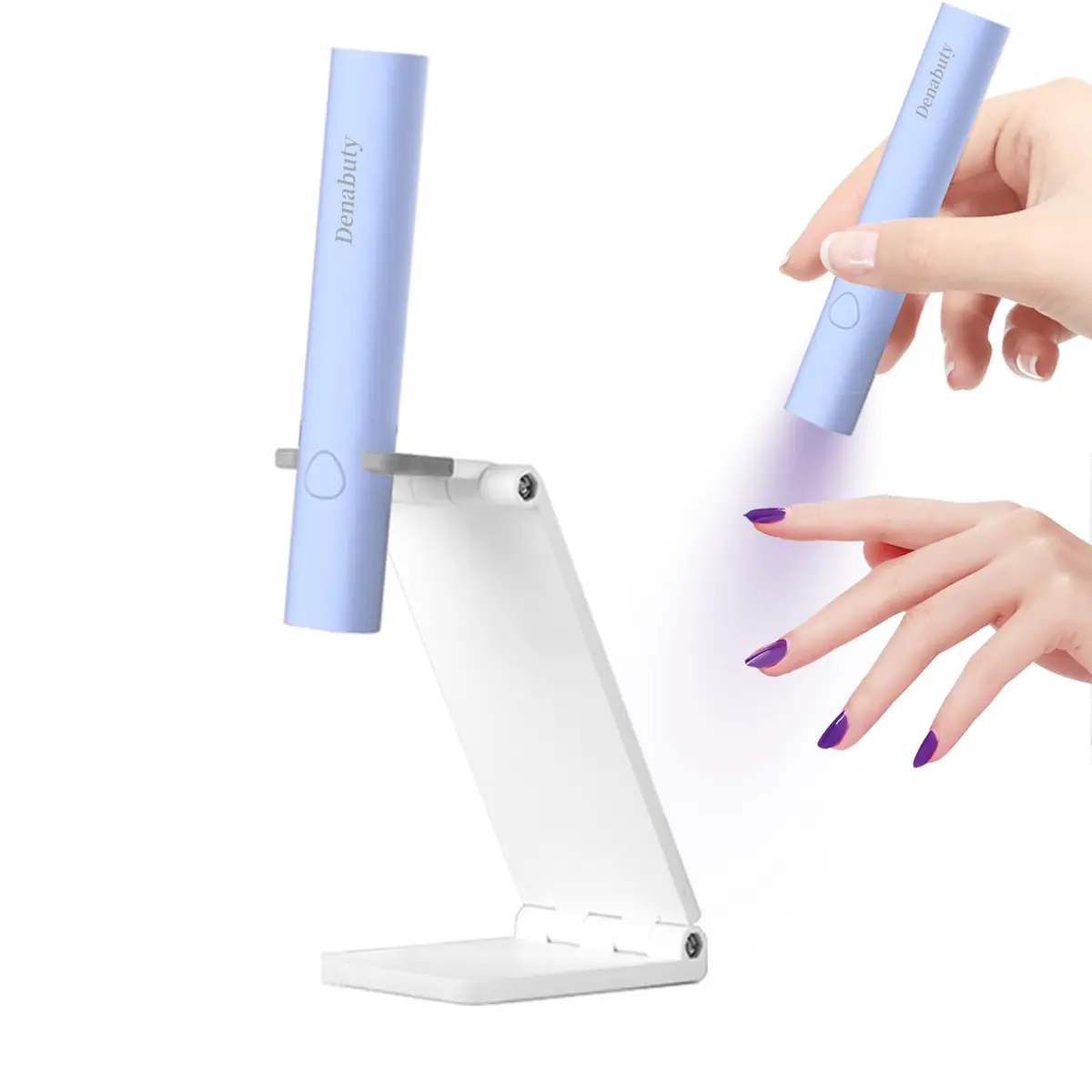 Denabuty Mini UV LED Nail Lamp Handheld with Stand, 11.3cm (4.4in) Blue | Fast Gel Curing for Manicures - main product image