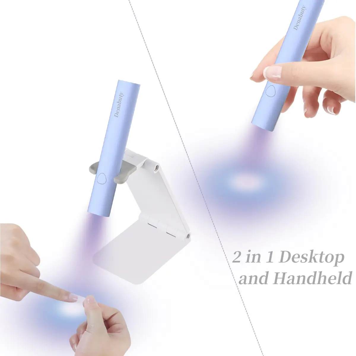 Denabuty Mini UV LED Nail Lamp Handheld with Stand, 11.3cm (4.4in) Blue | Fast Gel Curing for Manicures - view 3