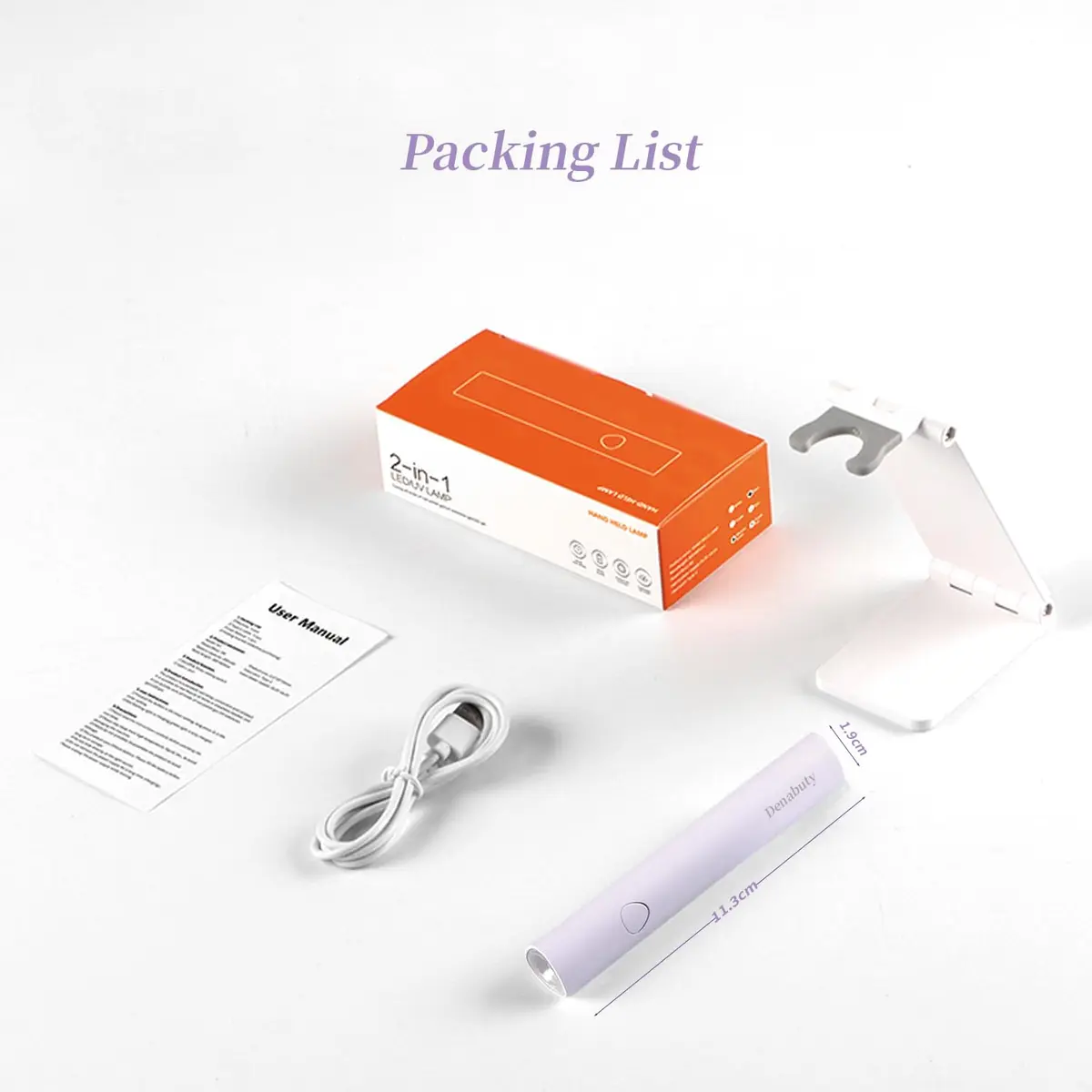 Denabuty Mini UV LED Nail Lamp Handheld with Stand, Violet | Portable Gel Nail Dryer for Art & Manicures - view 6