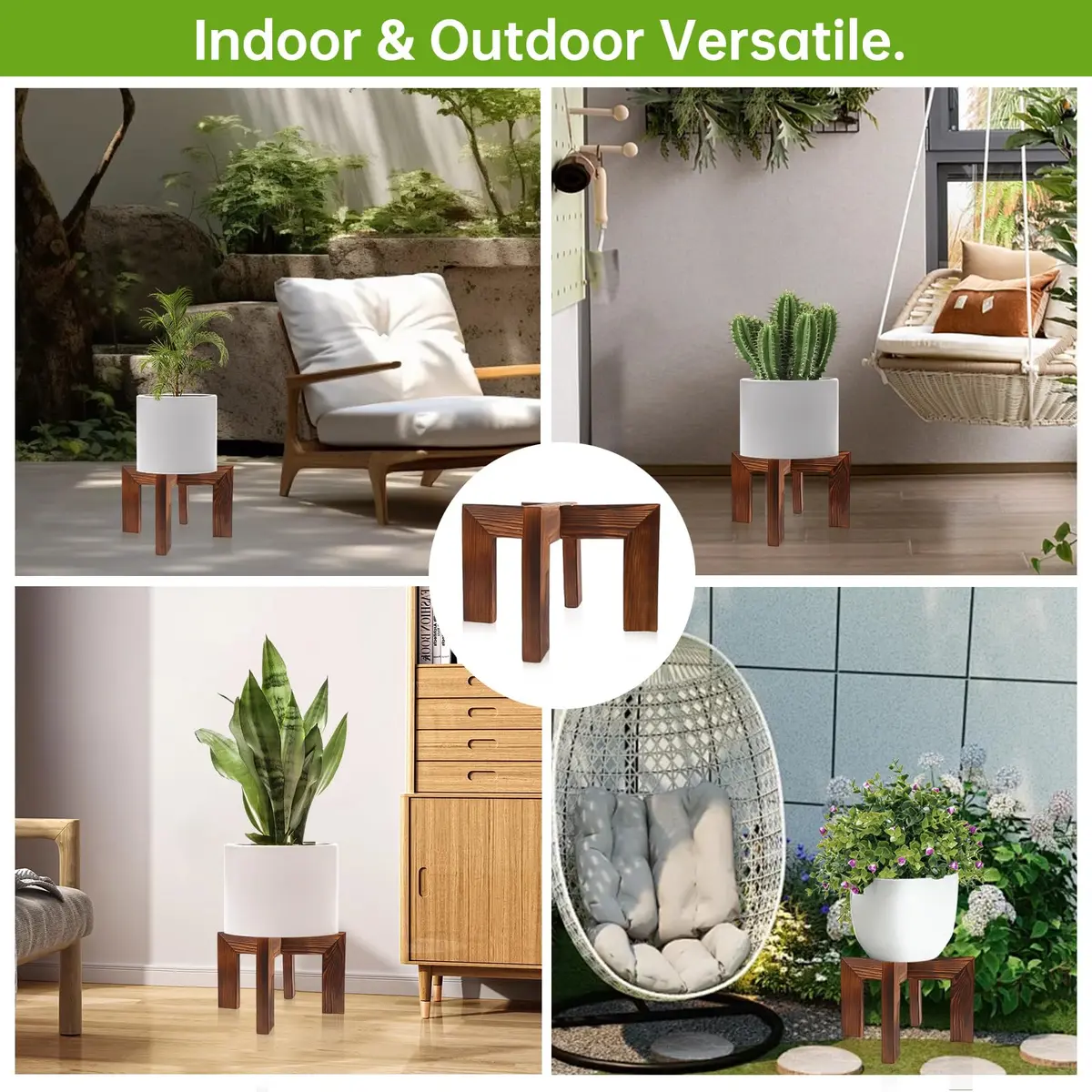 hismocal Wood Plant Stand Indoor/Outdoor for Plants, Large Size Planter Stand Holder, Sturdy and Stable Flower Pot Stand, Fits Most Size Flower Pots in Room - view 6