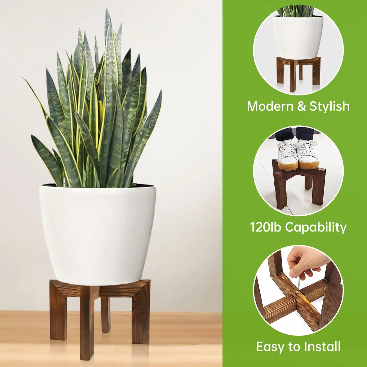 hismocal Wood Plant Stand Indoor/Outdoor for Plants, Large Size Planter Stand Holder, Sturdy and Stable Flower Pot Stand, Fits Most Size Flower Pots in Room - view 3