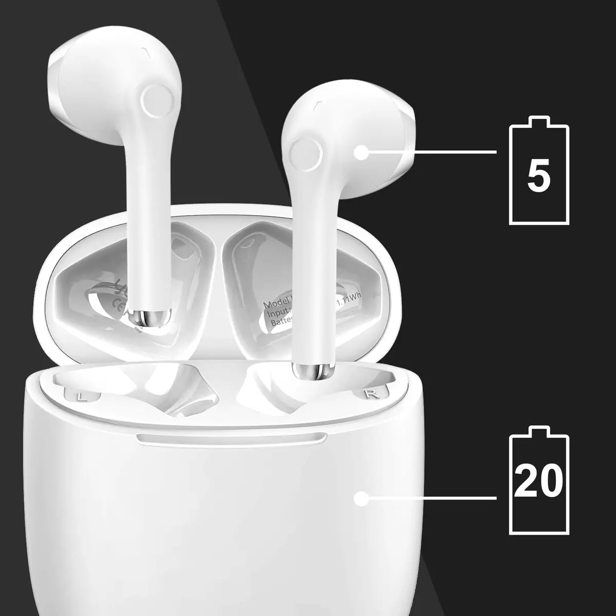 yobola T9 True Wireless Earbuds Bluetooth 5.0 Headphones with Charging Case, Deep Bass, IPX5 Waterproof, White (40g) - view 5