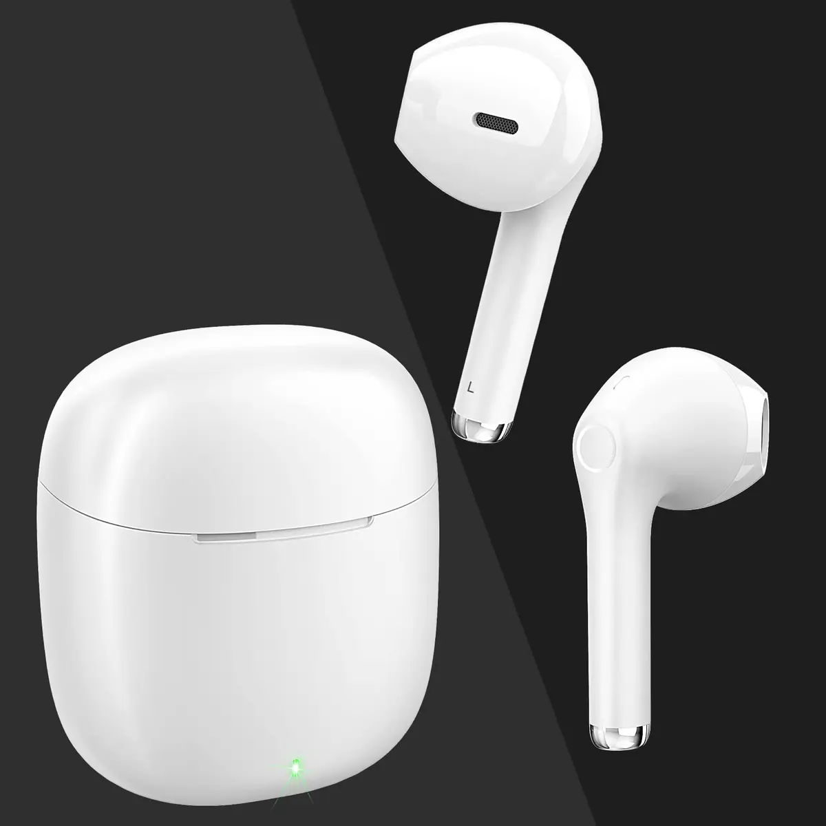 yobola T9 True Wireless Earbuds Bluetooth 5.0 Headphones with Charging Case, Deep Bass, IPX5 Waterproof, White (40g) - view 2