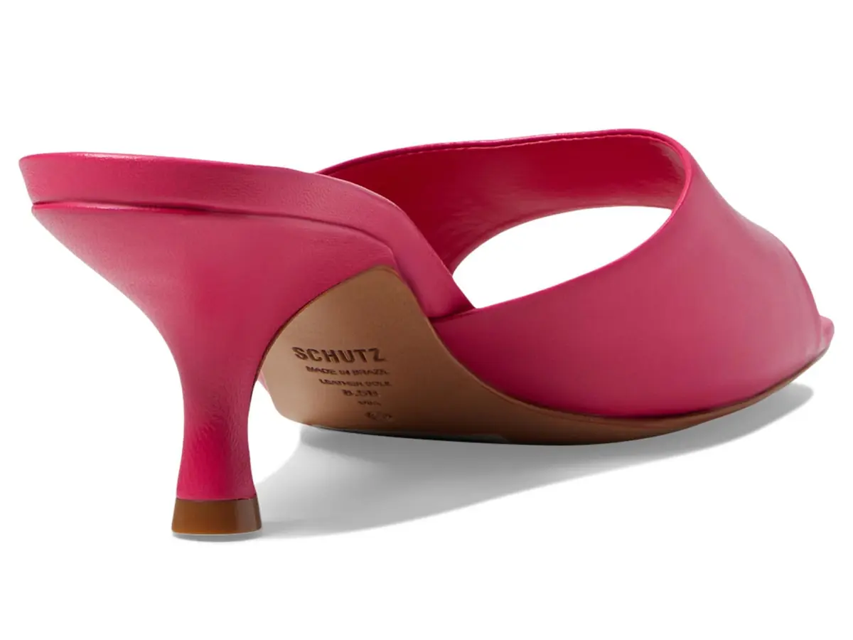 SCHUTZ Dethalia Mid Stiletto Slip-On Sandal Leather Pink 7 | Elegant Heel for Women - view 5