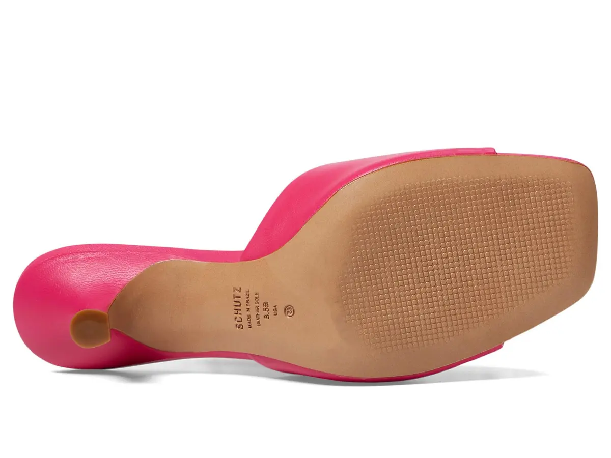 SCHUTZ Dethalia Mid Stiletto Slip-On Sandal Leather Pink 7 | Elegant Heel for Women - view 3