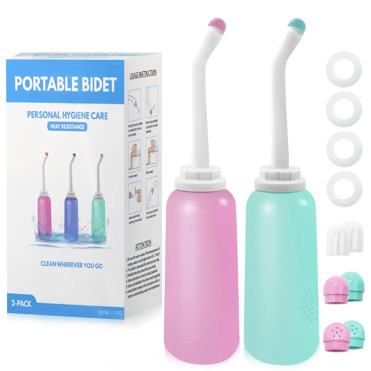 RUFCRIL Peri Bottle Postpartum 2-Pack 500ml (17.5 Fl Oz) | Upside Down Bidet for Perineal Care - main product image