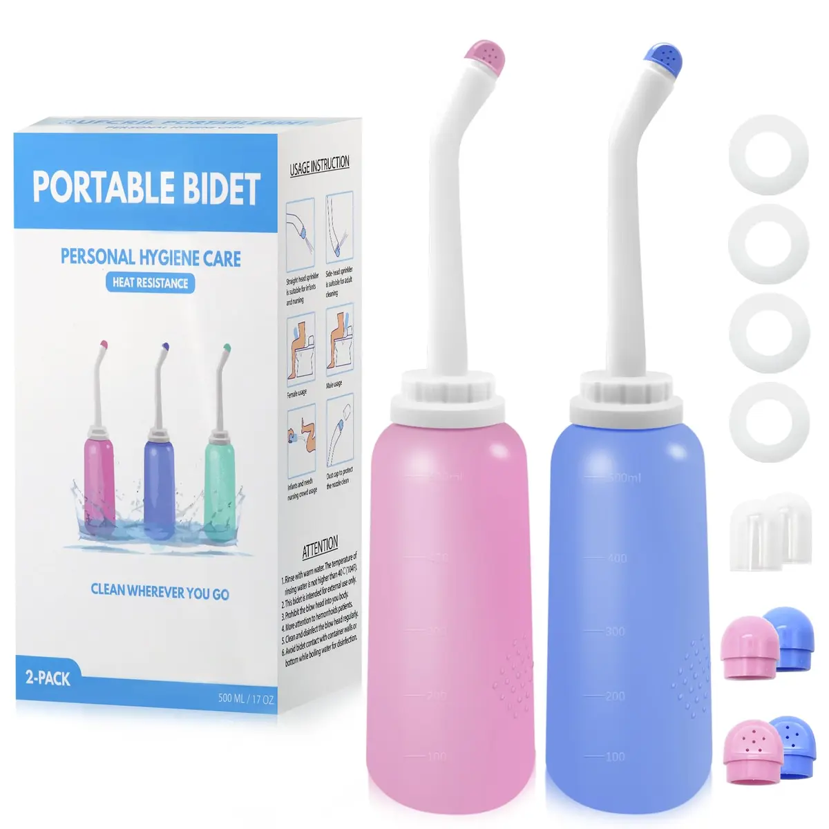 RUFCRIL Peri Bottle Postpartum 500ml (17.5 Fl Oz) 2-Pack | Boilable TPE for Perineal Care - main product image