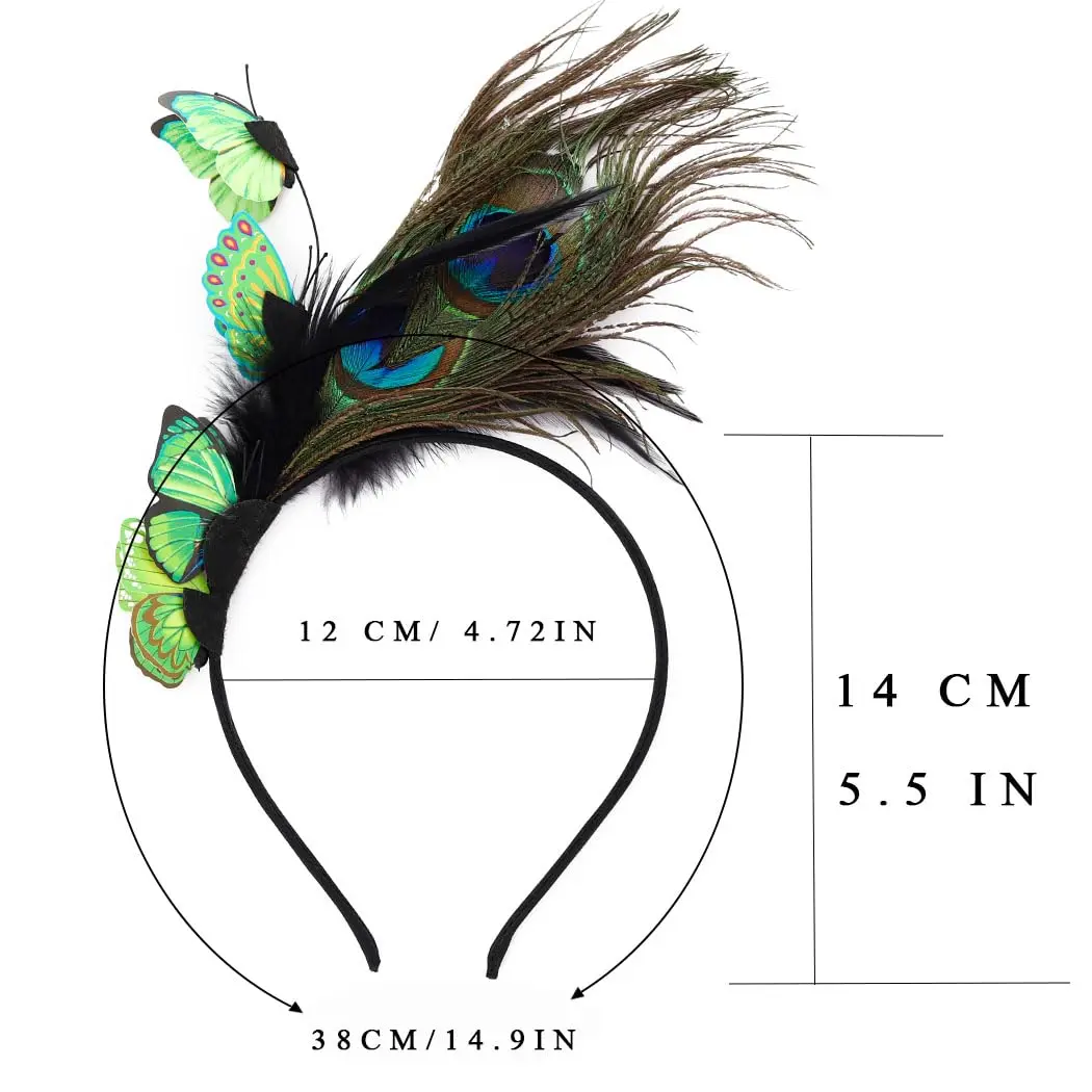 Coridy Boho Green Butterfly Peacock Feather Headpiece | 1920s Gatsby Flapper Headband for Women - view 6