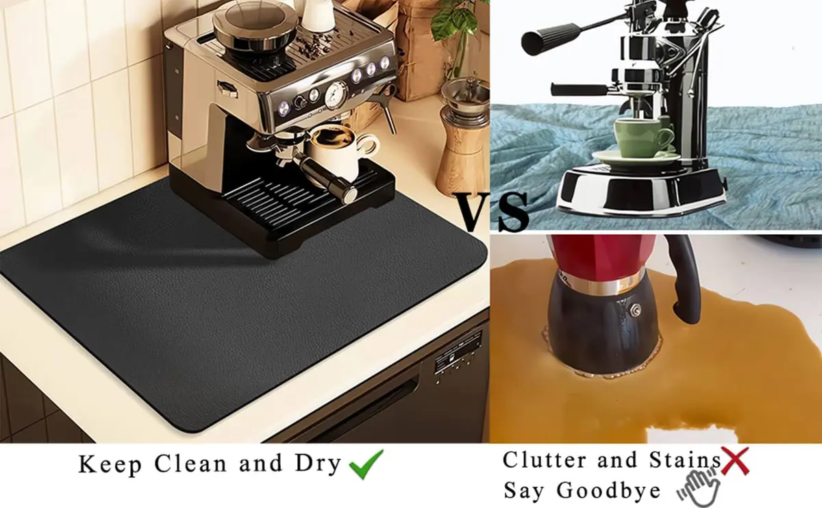 JuSiyley Coffee Mat for Countertops 48cm x 30cm (19"x12") | Absorbent Hide Stain Rubber Mat for Kitchen Counter - view 5