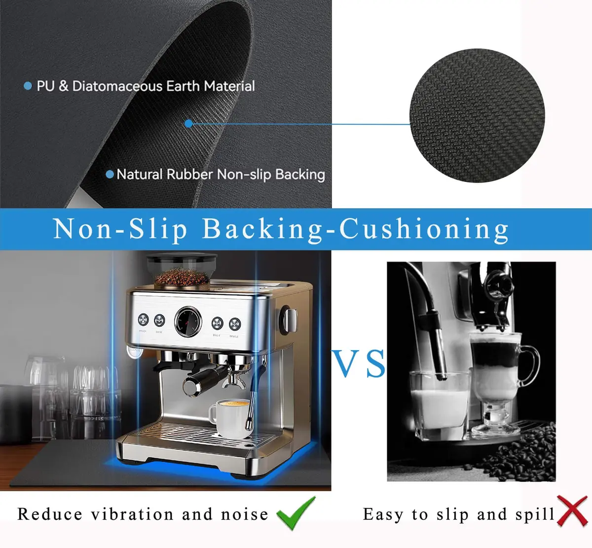 JuSiyley Coffee Mat for Countertops 48cm x 30cm (19"x12") | Absorbent Hide Stain Rubber Mat for Kitchen Counter - view 6