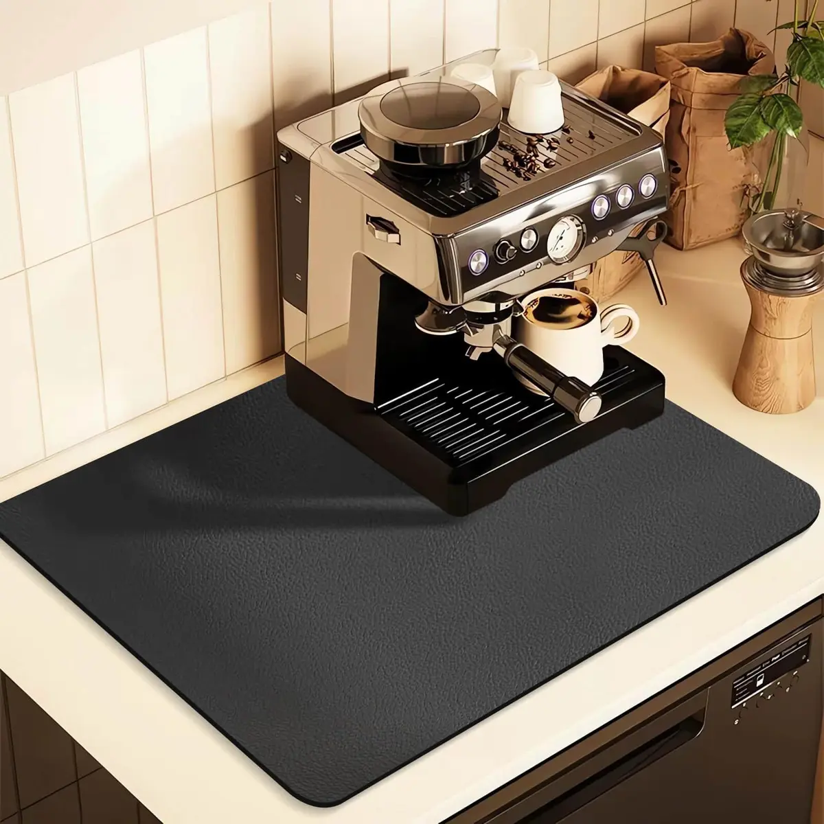 JuSiyley Coffee Mat for Countertops 48cm x 30cm (19"x12") | Absorbent Hide Stain Rubber Mat for Kitchen Counter - main product image