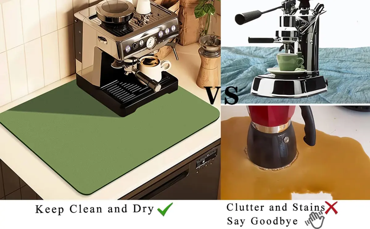 JuSiyley Coffee Mat for Countertops, Green 31cm (12") x 48cm (19") | Absorbent & Stain-Resistant Kitchen Counter Mat - view 5