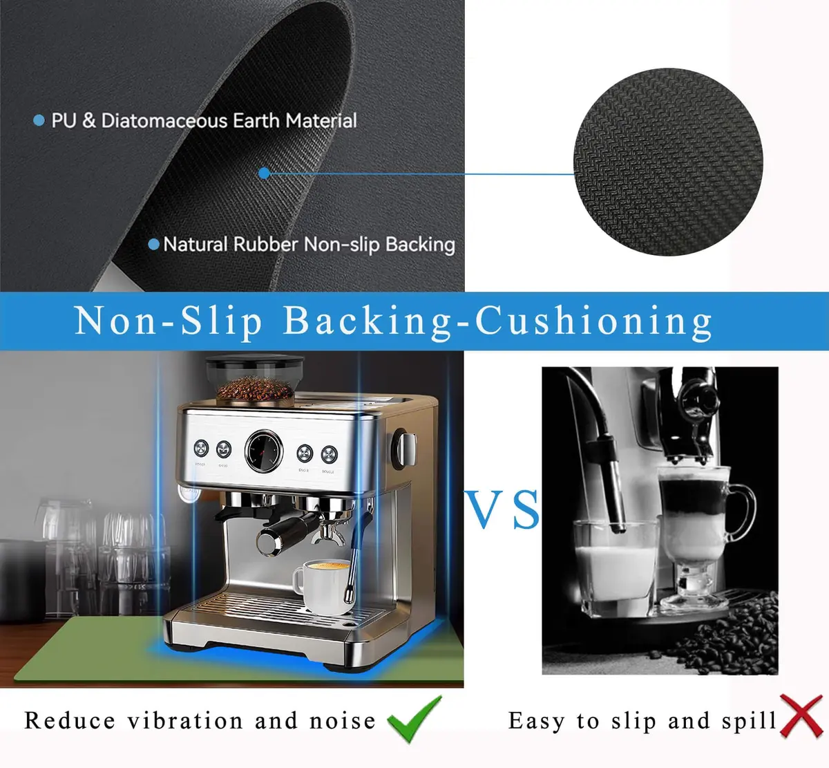 JuSiyley Coffee Mat for Countertops, Green 31cm (12") x 48cm (19") | Absorbent & Stain-Resistant Kitchen Counter Mat - view 6