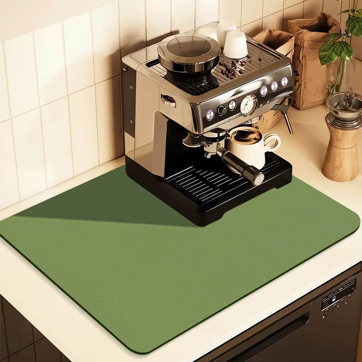JuSiyley Coffee Mat for Countertops, Green 31cm (12") x 48cm (19") | Absorbent & Stain-Resistant Kitchen Counter Mat - main product image