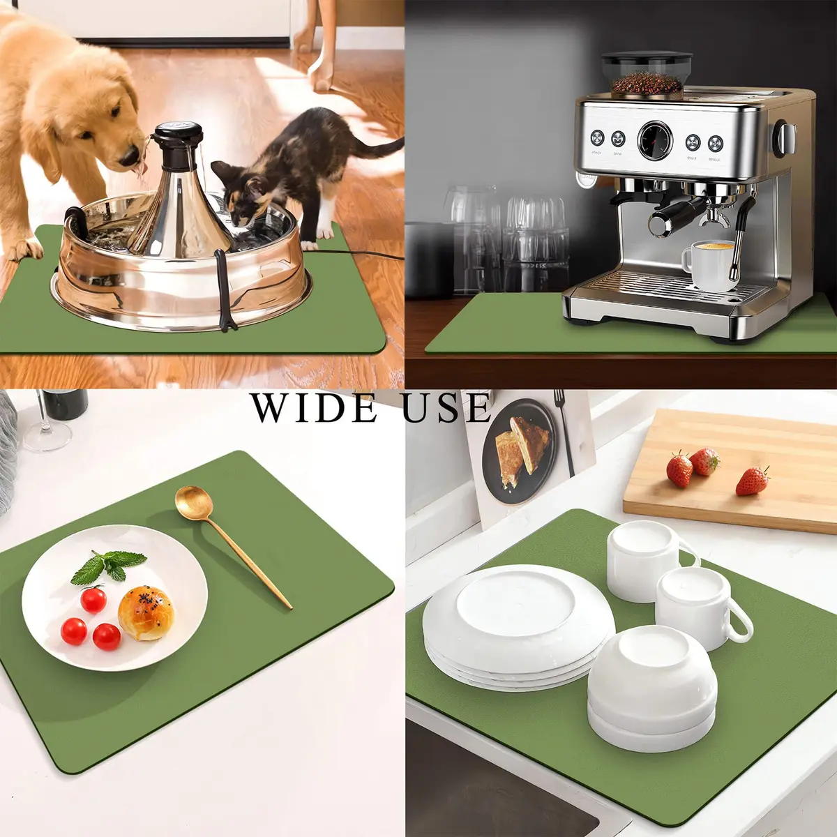JuSiyley Coffee Mat for Countertops, Green 31cm (12") x 48cm (19") | Absorbent & Stain-Resistant Kitchen Counter Mat - view 2