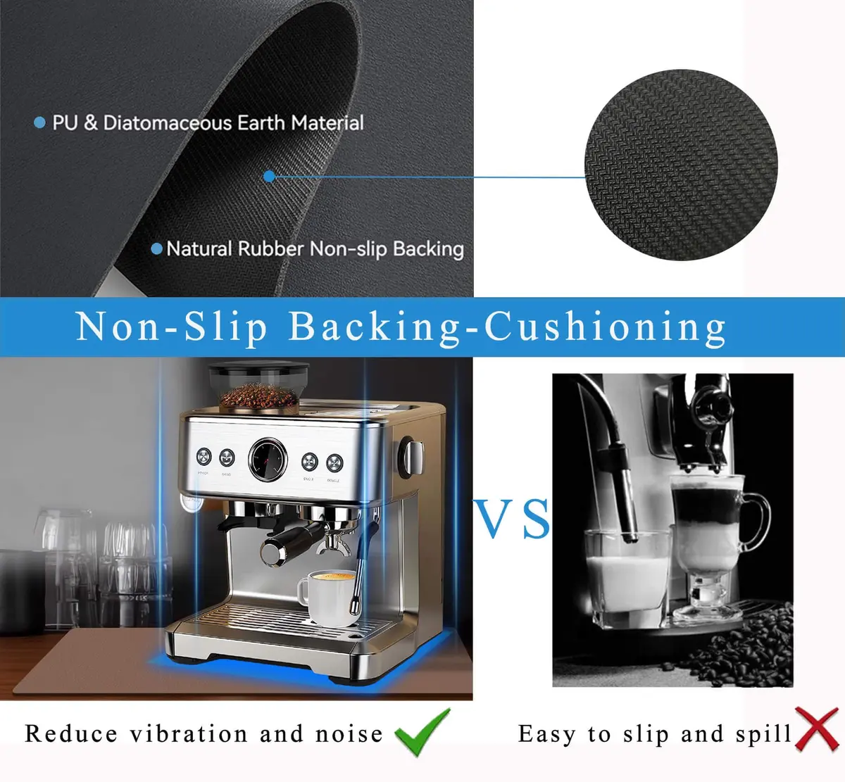JuSiyley Coffee Mat for Countertops 12"x19" | Absorbent Rubber Mat for Kitchen - view 6