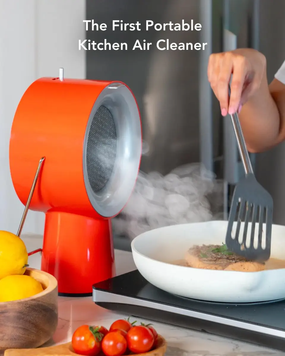 airhood Cadmium Orange Portable Kitchen Exhaust Fan, Ductless Air Purifier with 2 Activated Charcoal Filters & Stainless-steel Oil Filter | Easy to Clean - main product image