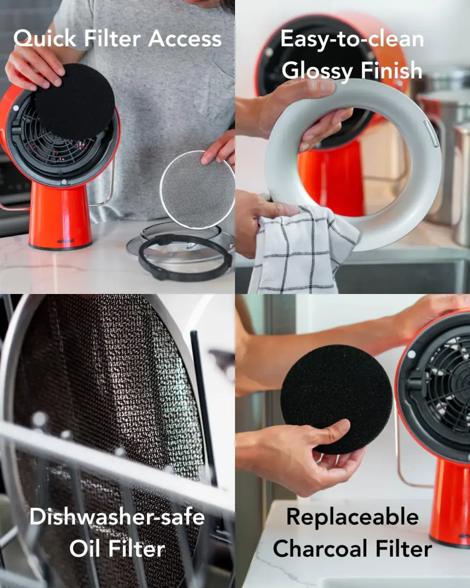 airhood Cadmium Orange Portable Kitchen Exhaust Fan, Ductless Air Purifier with 2 Activated Charcoal Filters & Stainless-steel Oil Filter | Easy to Clean - view 3