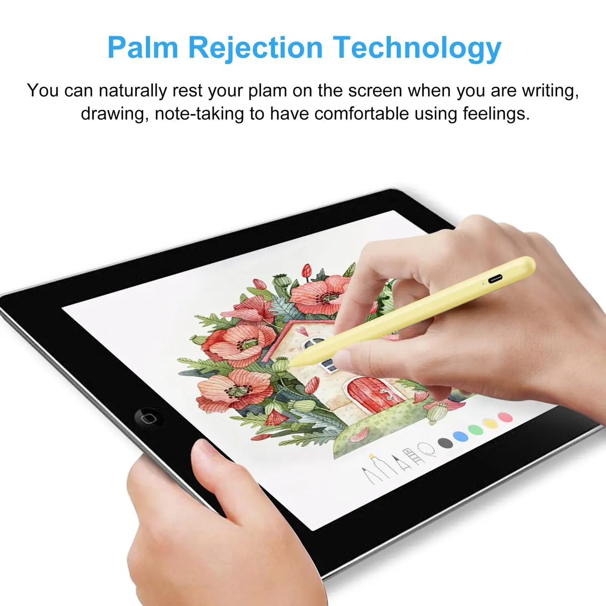 FOJOJO Stylus Pen for iPad 2026-2018 | Palm Rejection & Fast Charge (16.5cm, Yellow) - view 4