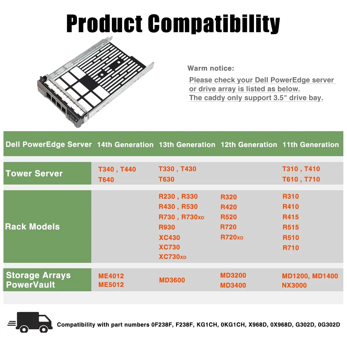 Heretom 10-Pack Hard Drive Caddy 3.5 SAS SATA SSD | Durable Metal Bracket for PowerEdge Servers - view 2