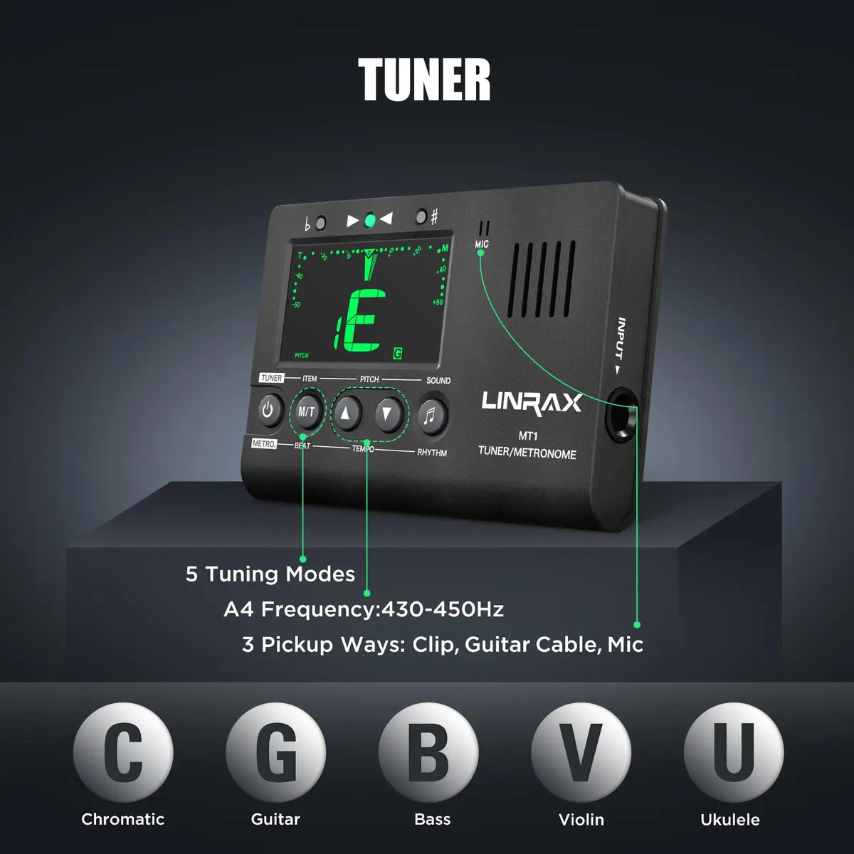 LINRAX MT1 Metronome Tuner Tone Generator | 3-in-1 Portable Music Practice Tool - view 3