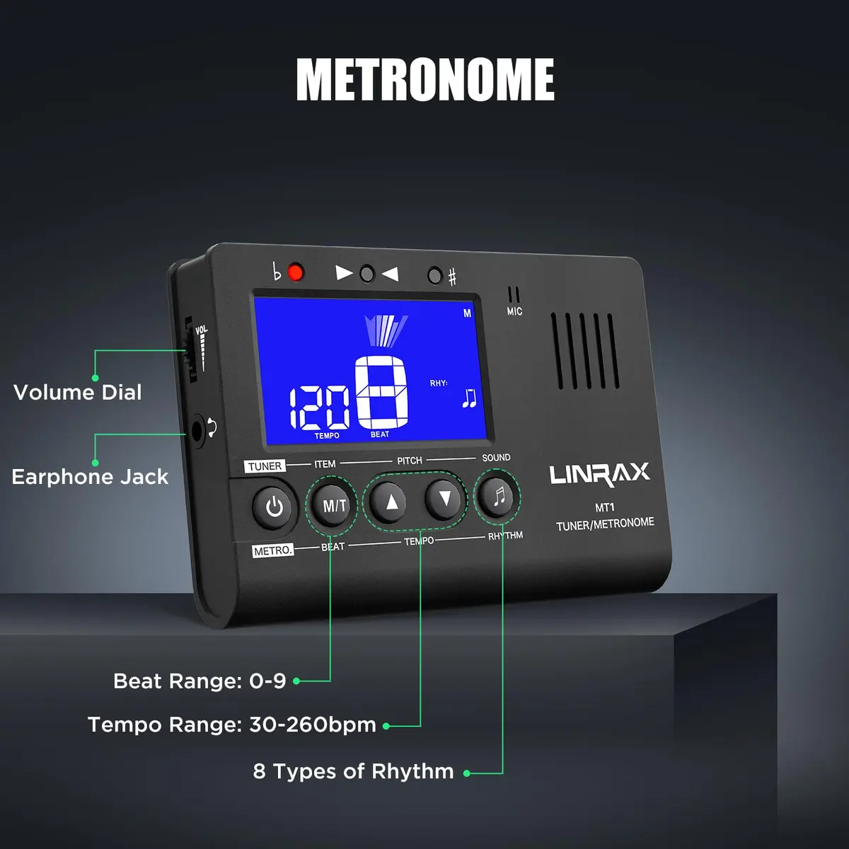 LINRAX MT1 Metronome Tuner Tone Generator | 3-in-1 Portable Music Practice Tool - view 4