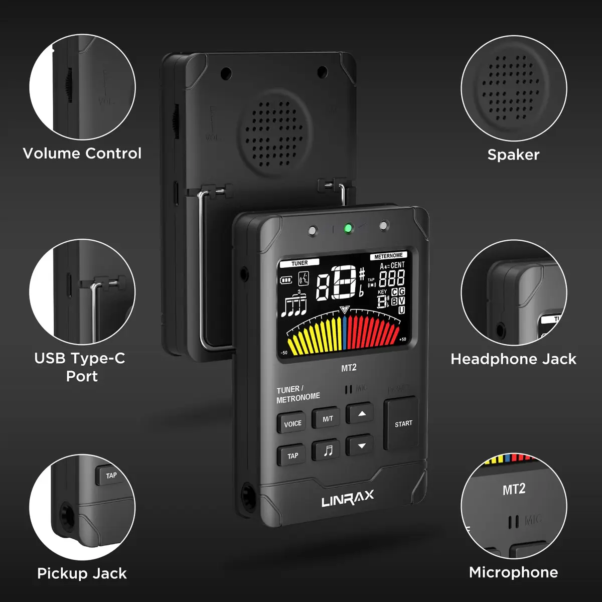 Linrax MT2 Rechargeable Metronome Tuner 3-in-1 | Chromatic Tuner for All Instruments - view 6