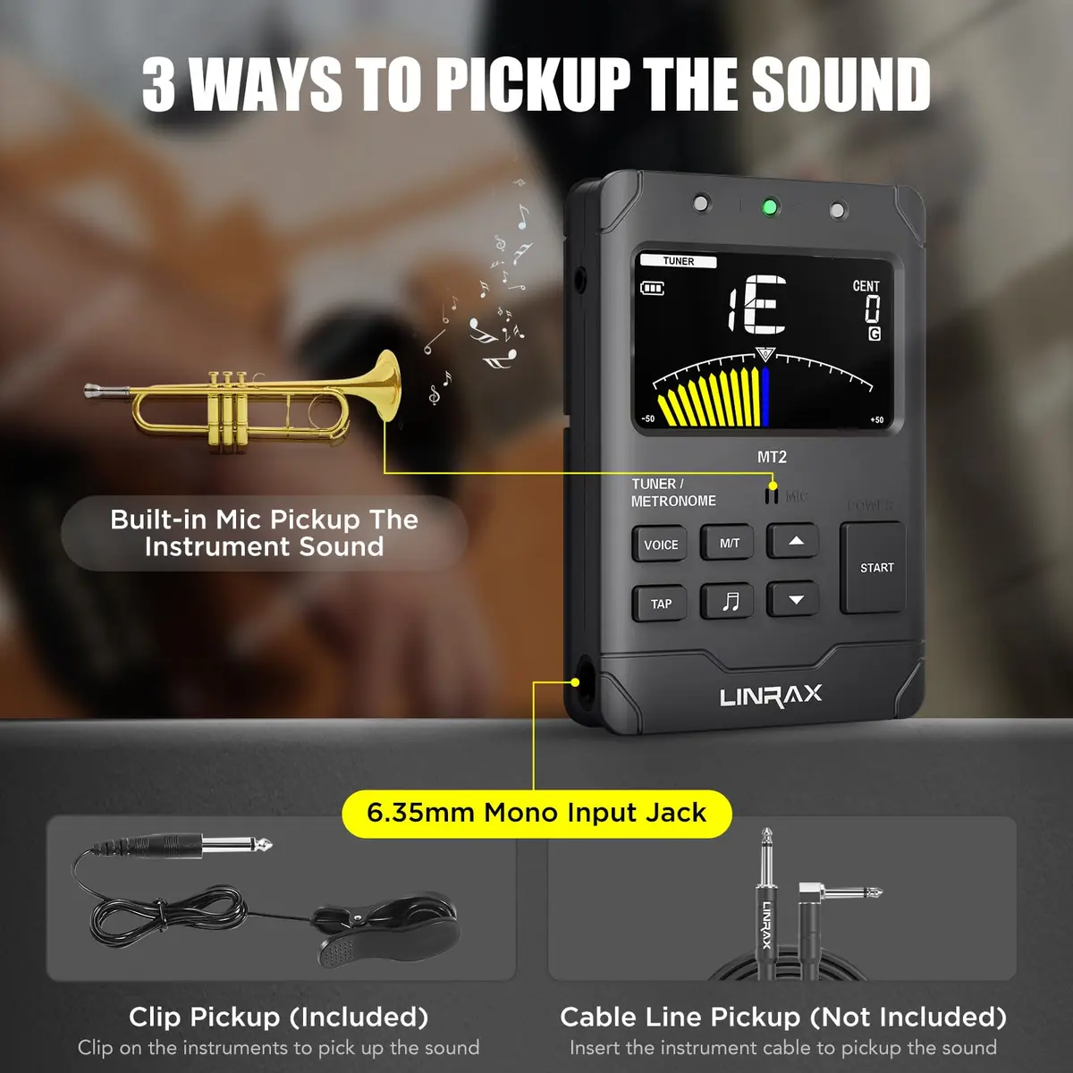 Linrax MT2 Rechargeable Metronome Tuner 3-in-1 | Chromatic Tuner for All Instruments - view 2