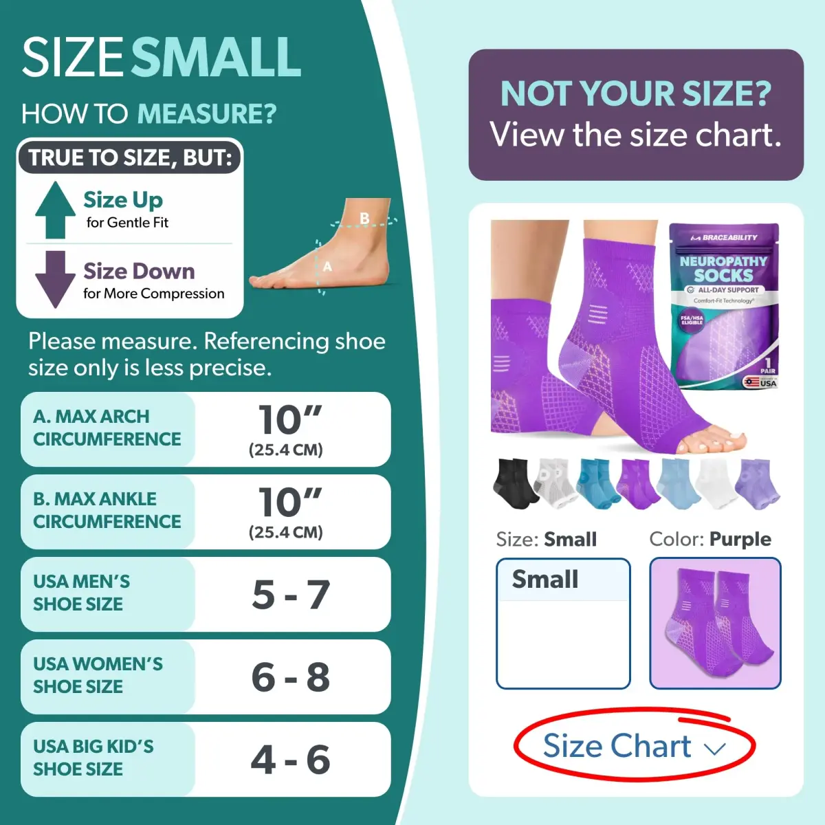 BraceAbility Neuropathy Socks - Small, Purple | FDA Approved Medical Compression Garment for Nerve Pain - view 2