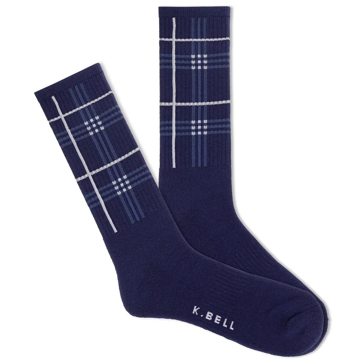 K. Bell Men's Charley Plaid Active Crew Sock 1 Pair Pack, Blue | Stylish & Comfortable Crew Socks for Men - main product image