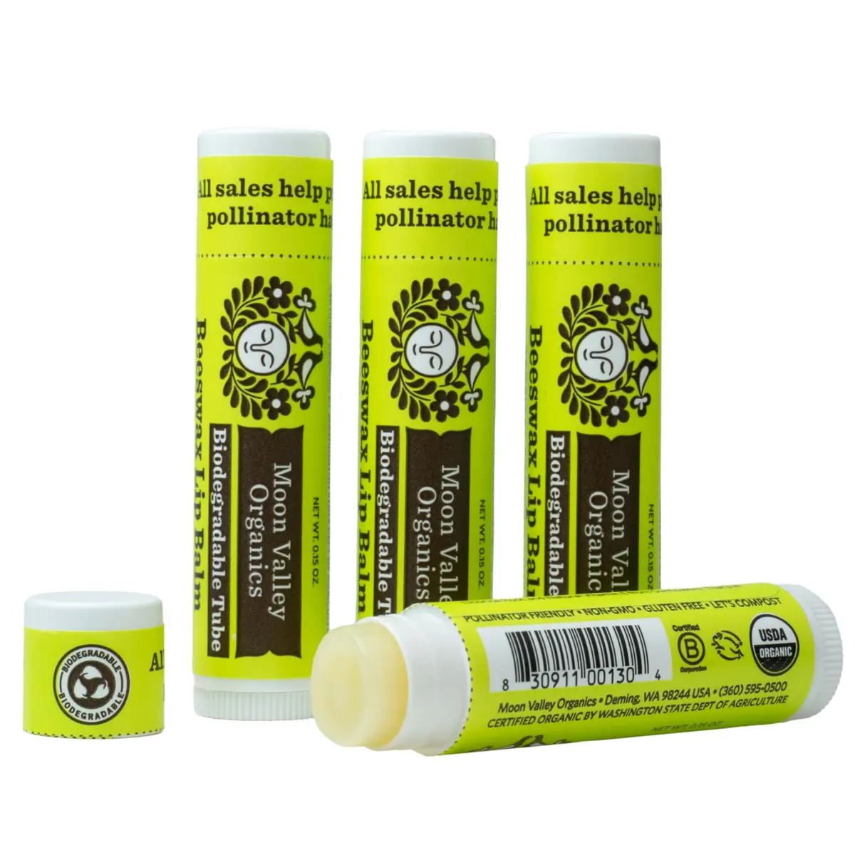 Moon Valley Organics Beeswax Lip Balm, Tropical Coconut Lime, 4-Pack | Hydrating, Organic & Cruelty-Free - main product image