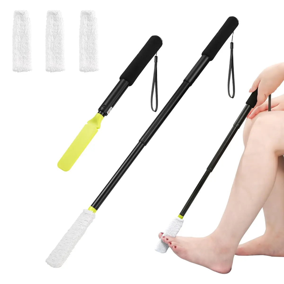 LYIGEOL Toe Cleaning Brush, Foot Scrubber with Telescopic Handle 12"-24" | Reusable Drying Covers for Seniors & Elderly - main product image