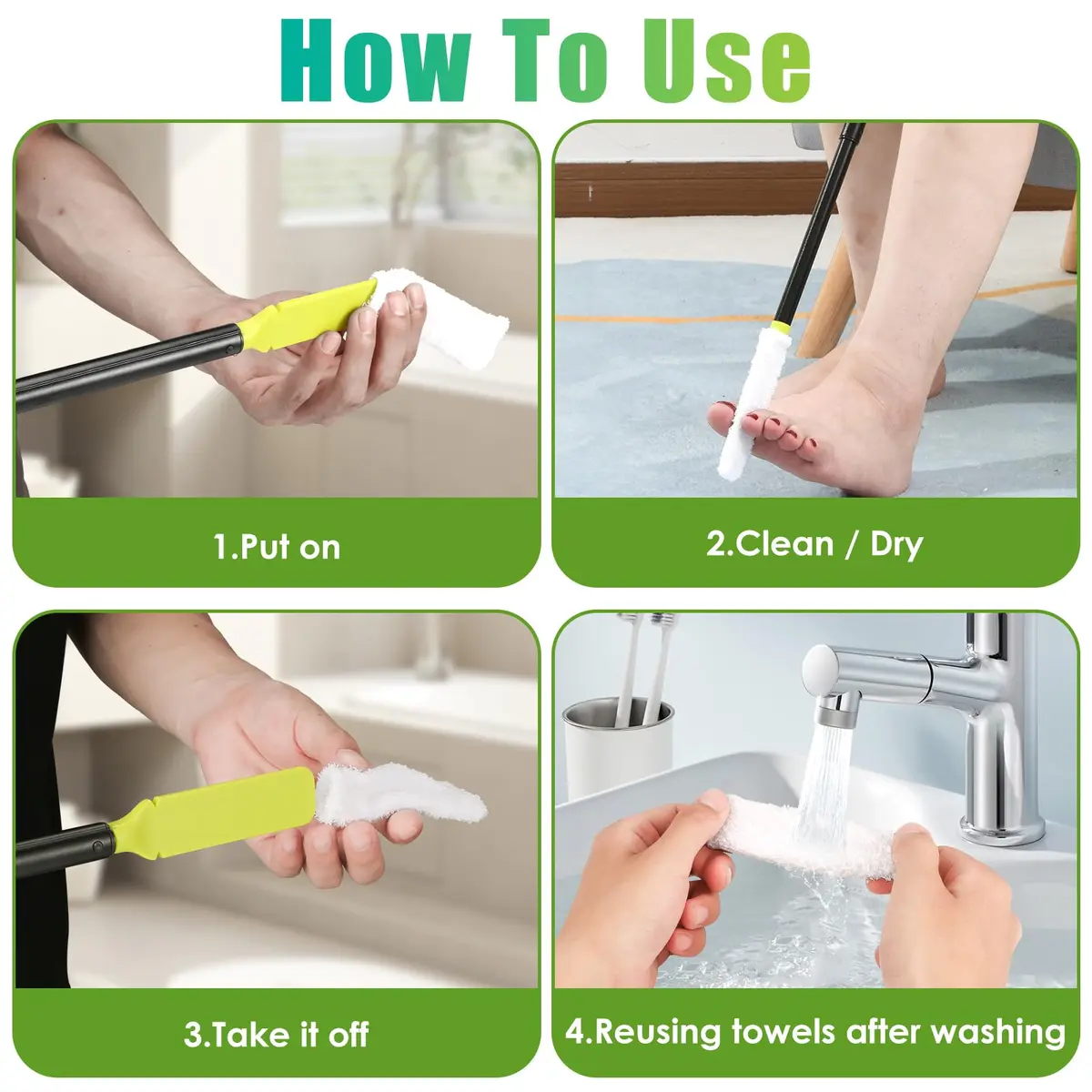 LYIGEOL Toe Cleaning Brush, Foot Scrubber with Telescopic Handle 12"-24" | Reusable Drying Covers for Seniors & Elderly - view 4