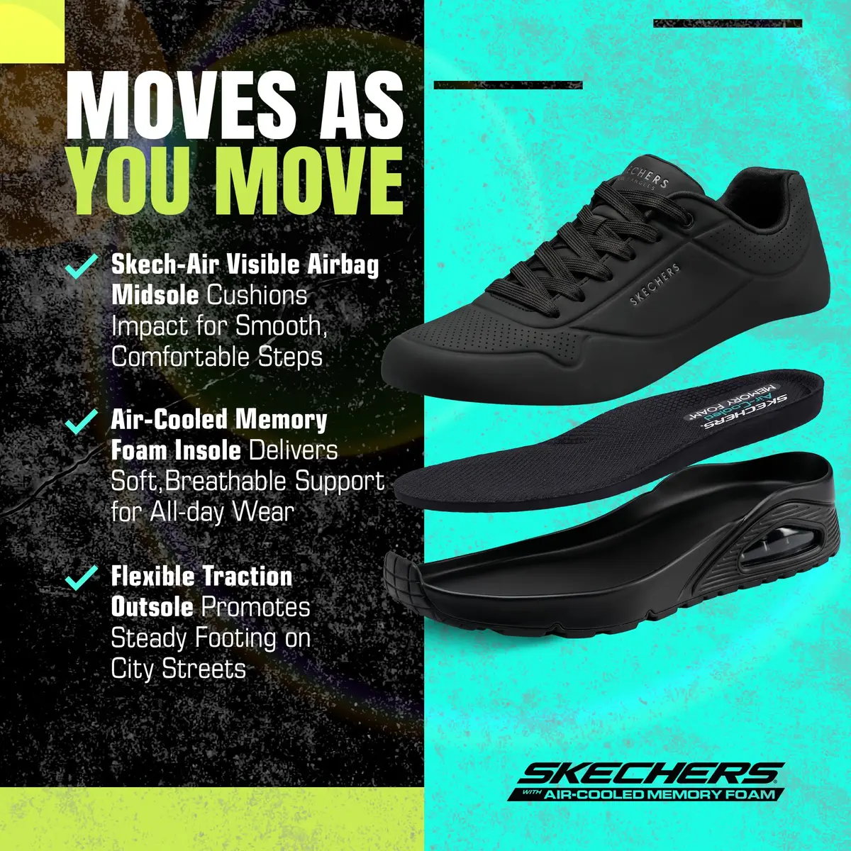 Skechers Men's Uno-Stand on Air Sneaker Wide Fit | Black/Black, 13 Wide - view 4